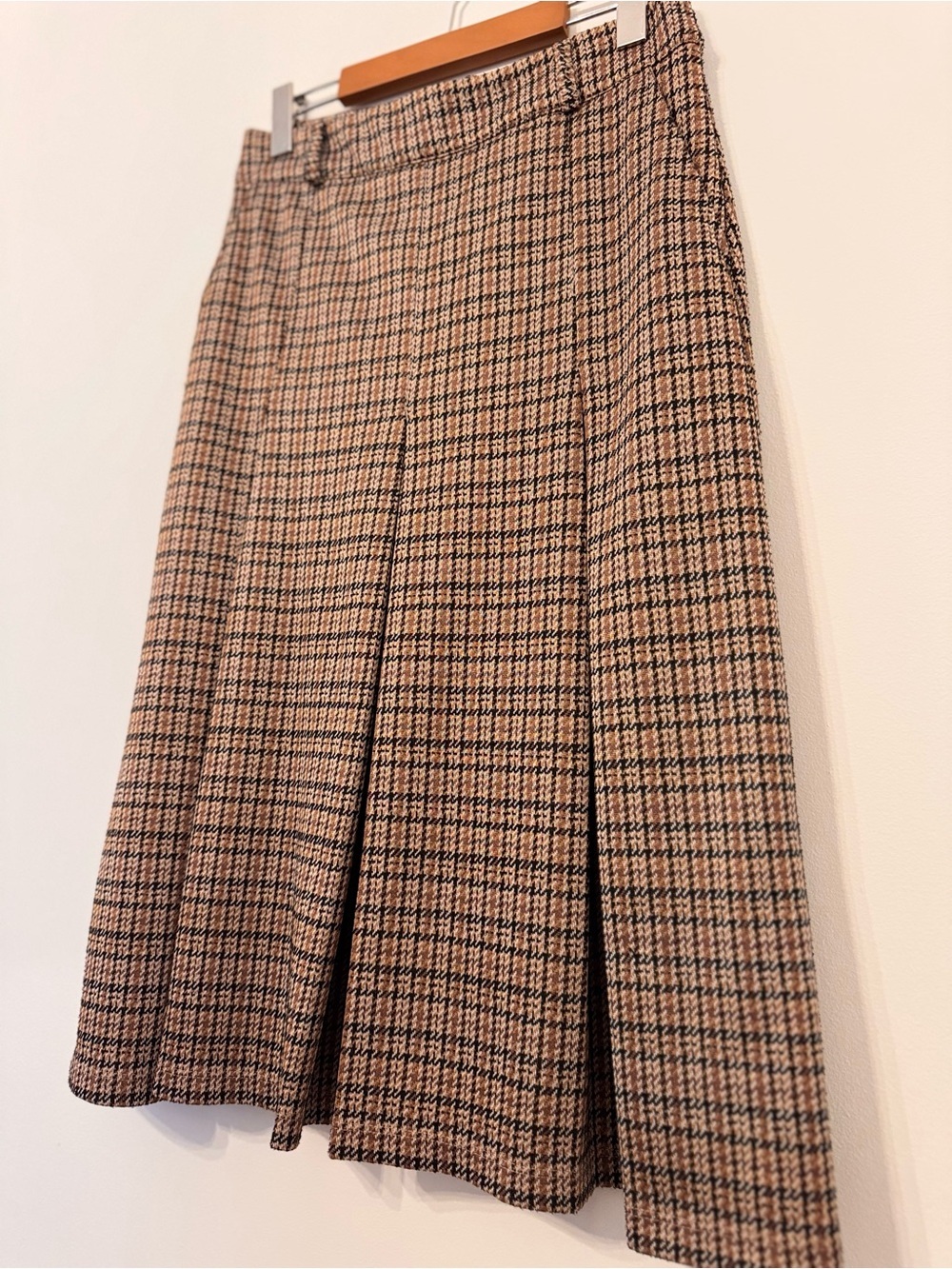 Koton Pleated Houndstooth Midi Skirt in Brown - Picture 3 of 5